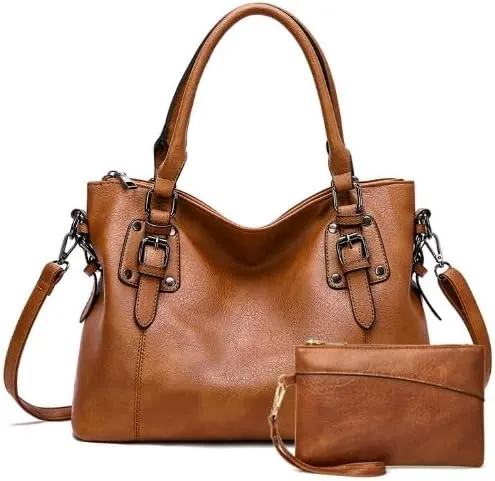2 piece set women's tote bag PU leather large capacity large pocket handbag crossbody bag Adjustable shoulder strap
