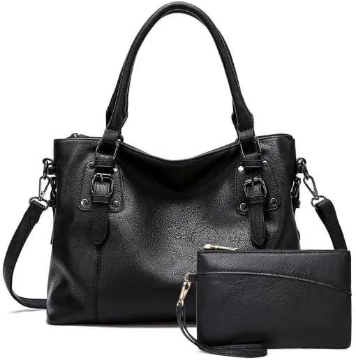 2 piece set women's tote bag PU leather large capacity large pocket handbag crossbody bag Adjustable shoulder strap