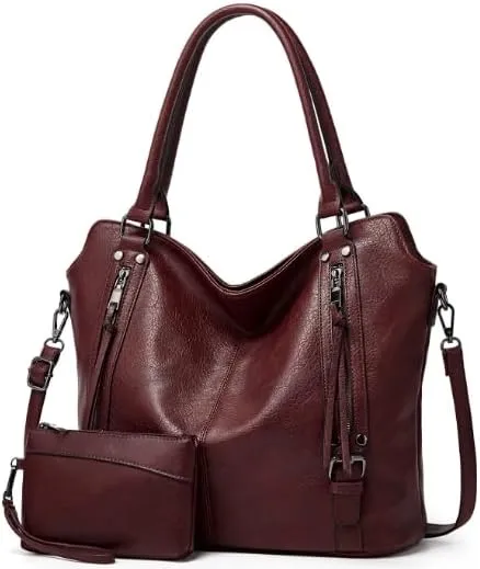 2 piece set women's tote bag PU leather large capacity large pocket handbag crossbody bag Adjustable shoulder strap