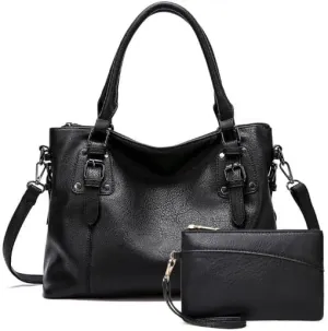 2 piece set women's tote bag PU leather large capacity large pocket handbag crossbody bag Adjustable shoulder strap