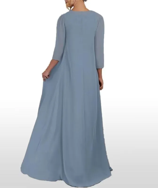 2 Pieces Mother of The Bride Dresses for Wedding Long 3/4 Sleeve Formal Outfits for Women with Jackets