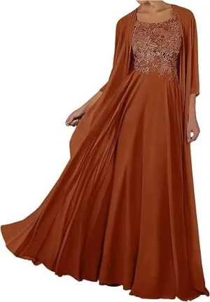 2 Pieces Mother of The Bride Dresses for Wedding Long 3/4 Sleeve Formal Outfits for Women with Jackets