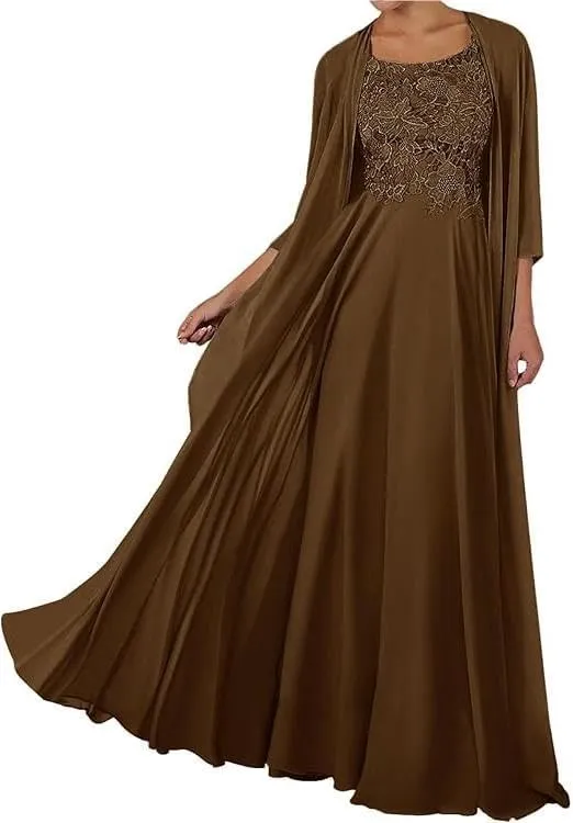 2 Pieces Mother of The Bride Dresses for Wedding Long 3/4 Sleeve Formal Outfits for Women with Jackets