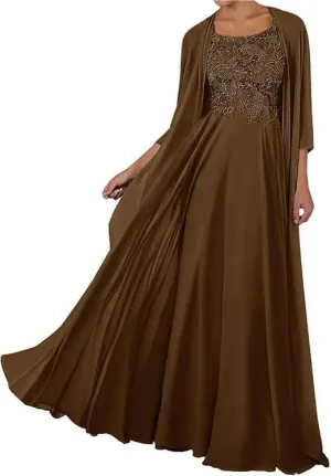 2 Pieces Mother of The Bride Dresses for Wedding Long 3/4 Sleeve Formal Outfits for Women with Jackets
