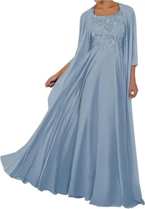 2 Pieces Mother of The Bride Dresses for Wedding Long 3/4 Sleeve Formal Outfits for Women with Jackets