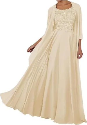 2 Pieces Mother of The Bride Dresses for Wedding Long 3/4 Sleeve Formal Outfits for Women with Jackets