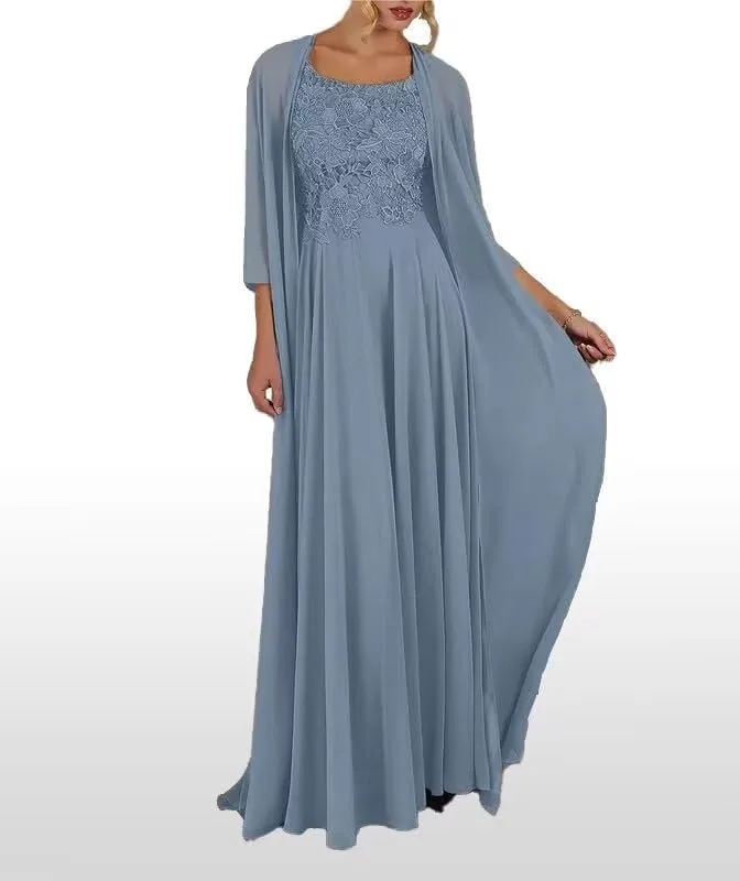 2 Pieces Mother of The Bride Dresses for Wedding Long 3/4 Sleeve Formal Outfits for Women with Jackets