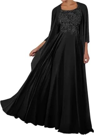 2 Pieces Mother of The Bride Dresses for Wedding Long 3/4 Sleeve Formal Outfits for Women with Jackets