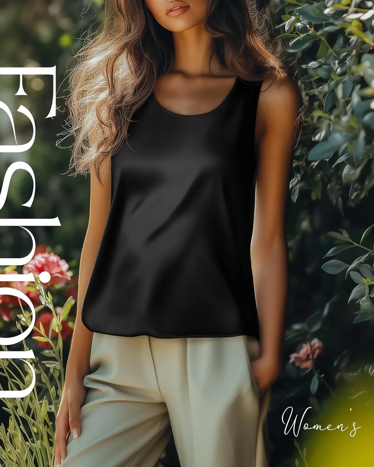 3 Pack Women's Silk Satin Tank Tops Scoop Neck Sleeveless Vest Summer Casual Camisole Blouses Loose Basic Shirt