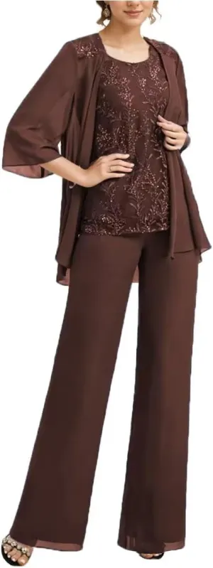 3 Pieces Mother of The Bride Pantsuits for Wedding Long Chiffon Lace Formal Outfits for Women 2024 with Jacket