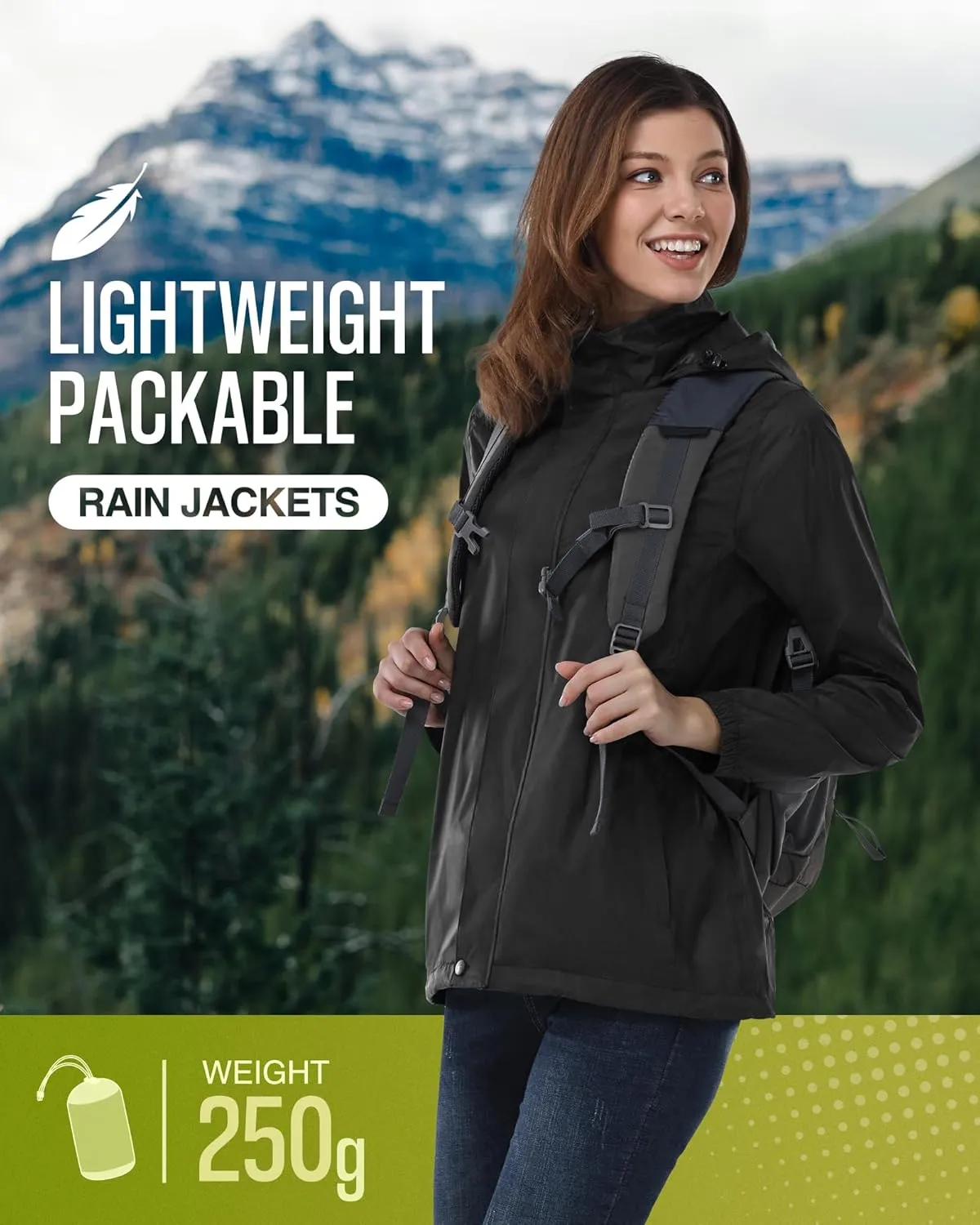 33,000ft Women's Rain Jacket Waterproof Lightweight Packable Raincoat with Hood for Golf Hiking Travel Windbreaker
