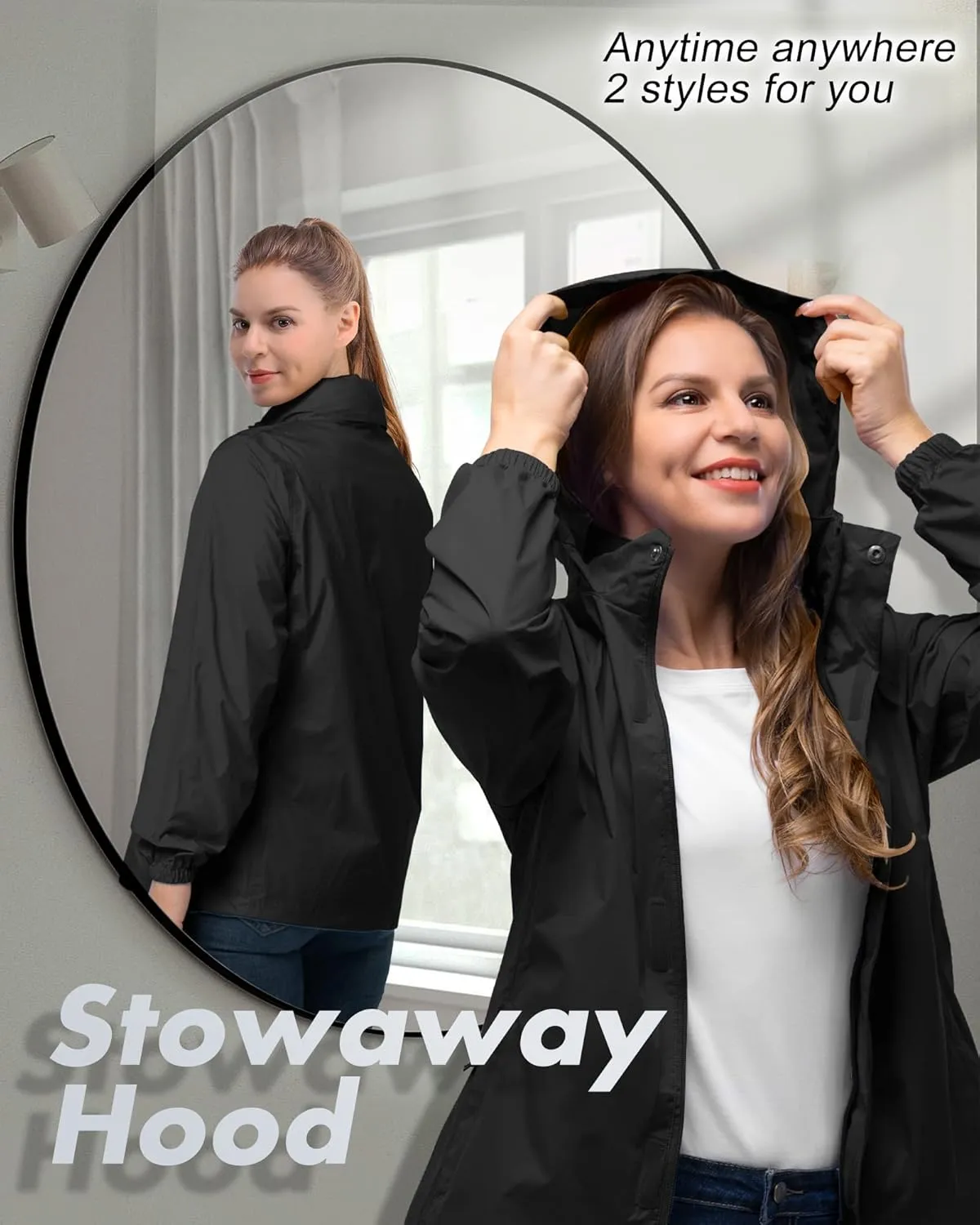 33,000ft Women's Rain Jacket Waterproof Lightweight Packable Raincoat with Hood for Golf Hiking Travel Windbreaker
