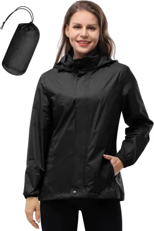 33,000ft Women's Rain Jacket Waterproof Lightweight Packable Raincoat with Hood for Golf Hiking Travel Windbreaker