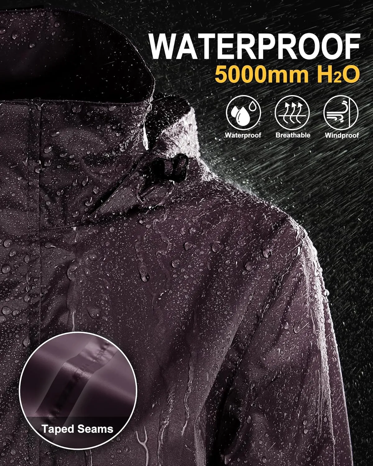 33,000ft Women's Rain Jacket Waterproof Lightweight Packable Raincoat with Hood for Golf Hiking Travel Windbreaker