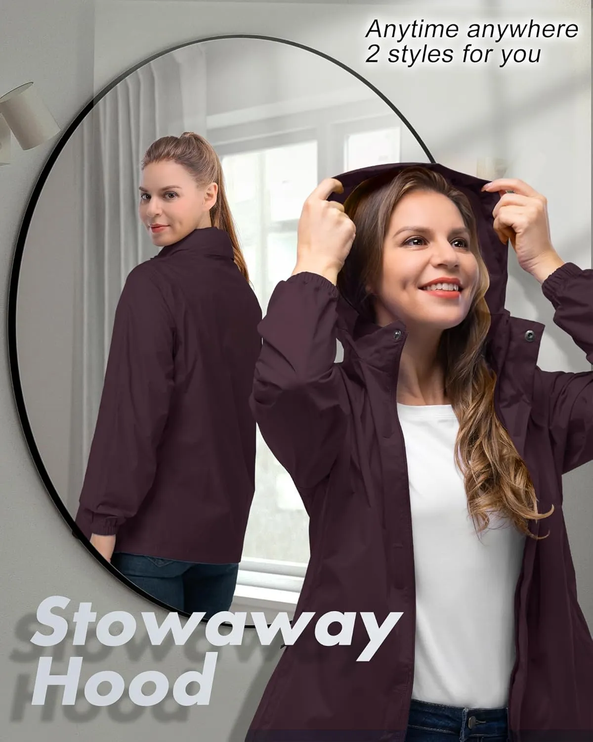 33,000ft Women's Rain Jacket Waterproof Lightweight Packable Raincoat with Hood for Golf Hiking Travel Windbreaker