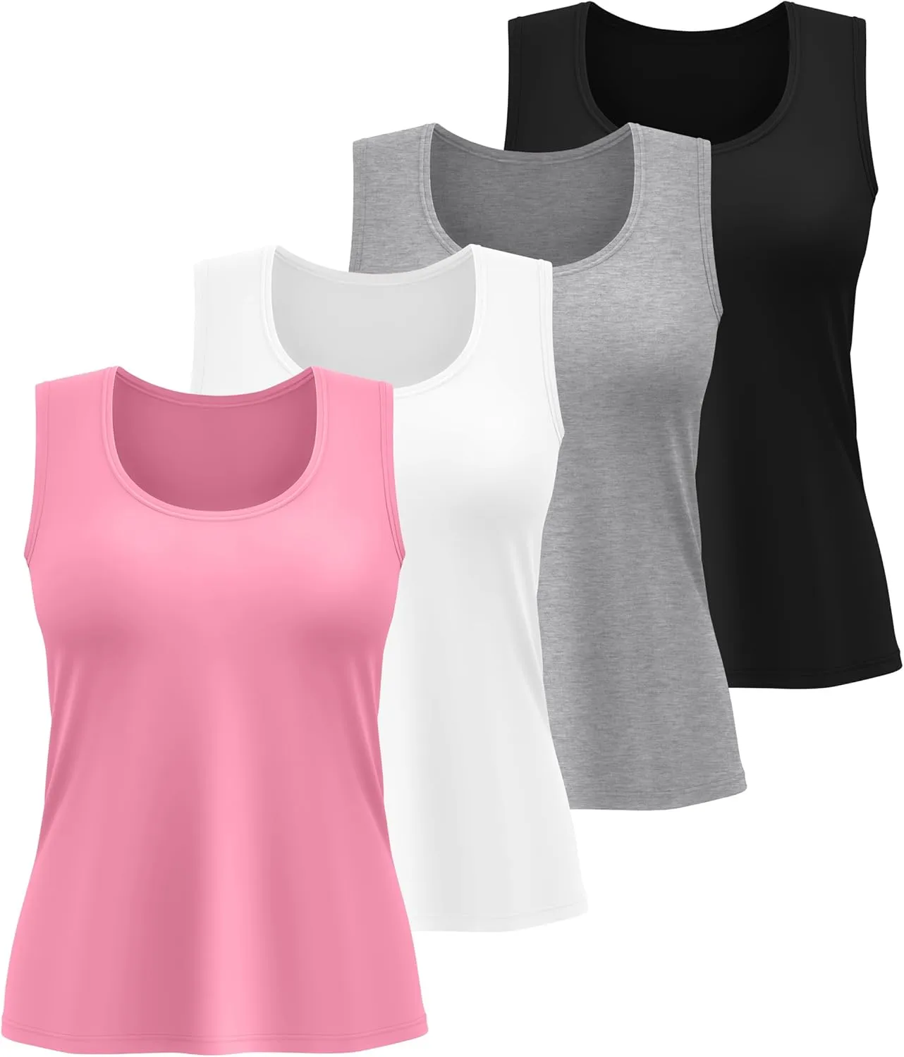 4 Pack Women's Cotton Plus Size Tank Tops, Scoop Neck Sleeveless Shirts Casual Summer Ladies Basic T-Shirts Tee
