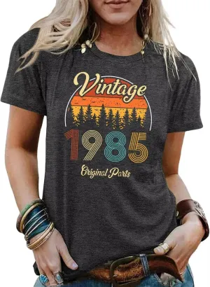 40th Birthday Gift Shirts Vintage 1985 Original Parts Tshirt for Women Letter Print Retro Birthday Casual Tee Tops