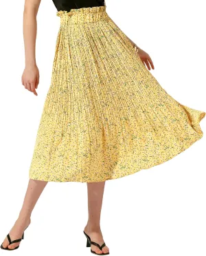 Allegra K Boho Skirt for Women's Casual Bohemian Floral Printed Elastic Waist A-Line Skirts with Pockets
