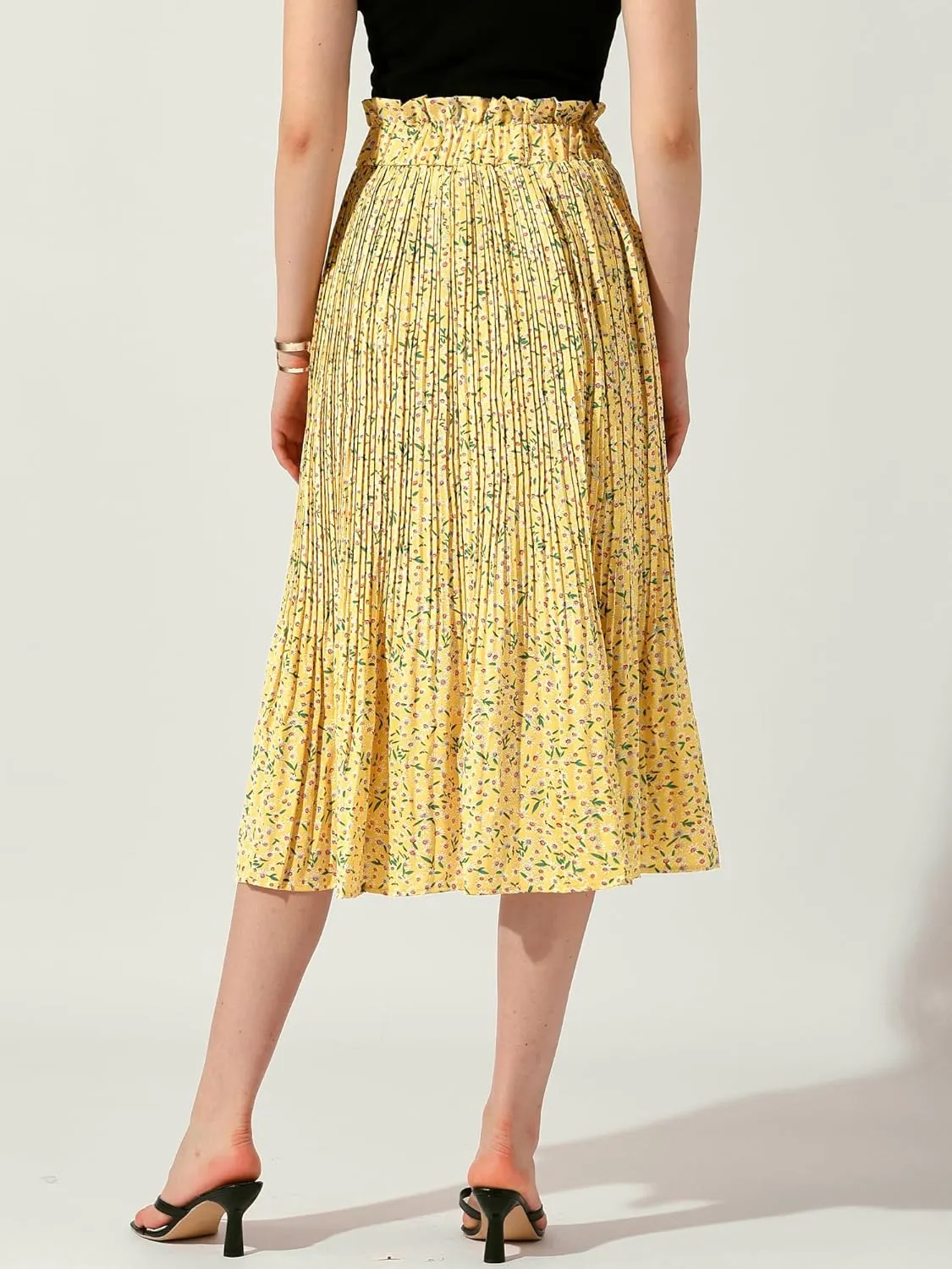 Allegra K Boho Skirt for Women's Casual Bohemian Floral Printed Elastic Waist A-Line Skirts with Pockets
