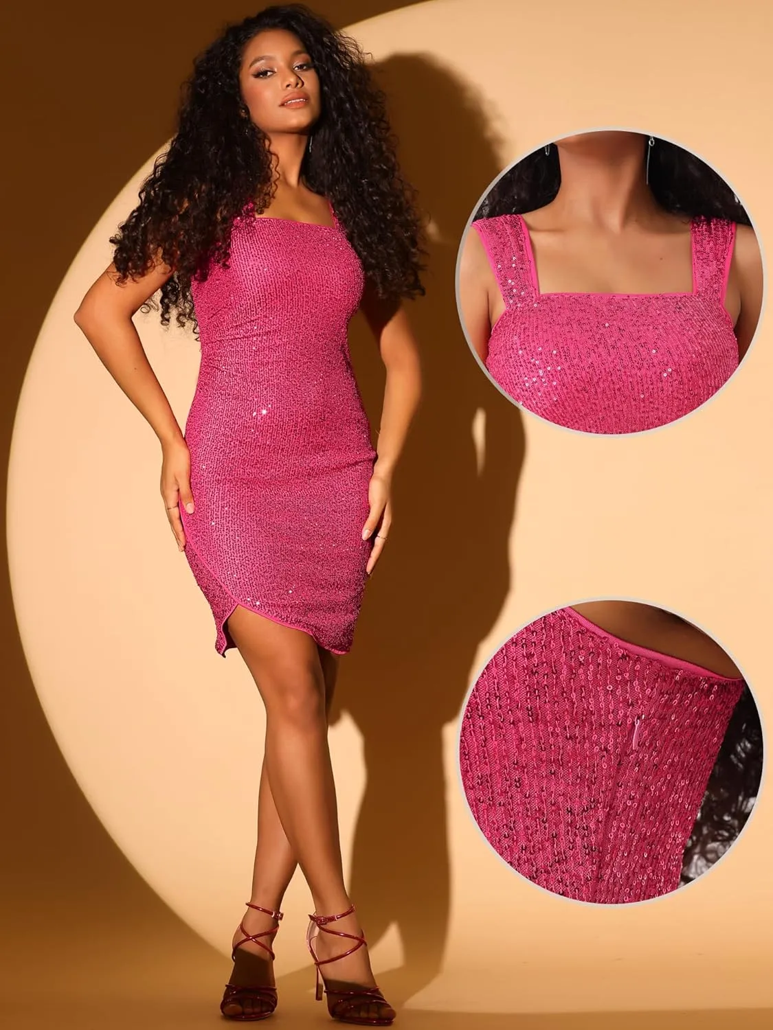 Allegra K Sequin Dress for Women's Sleeveless Mini Sparkly Party Dresses