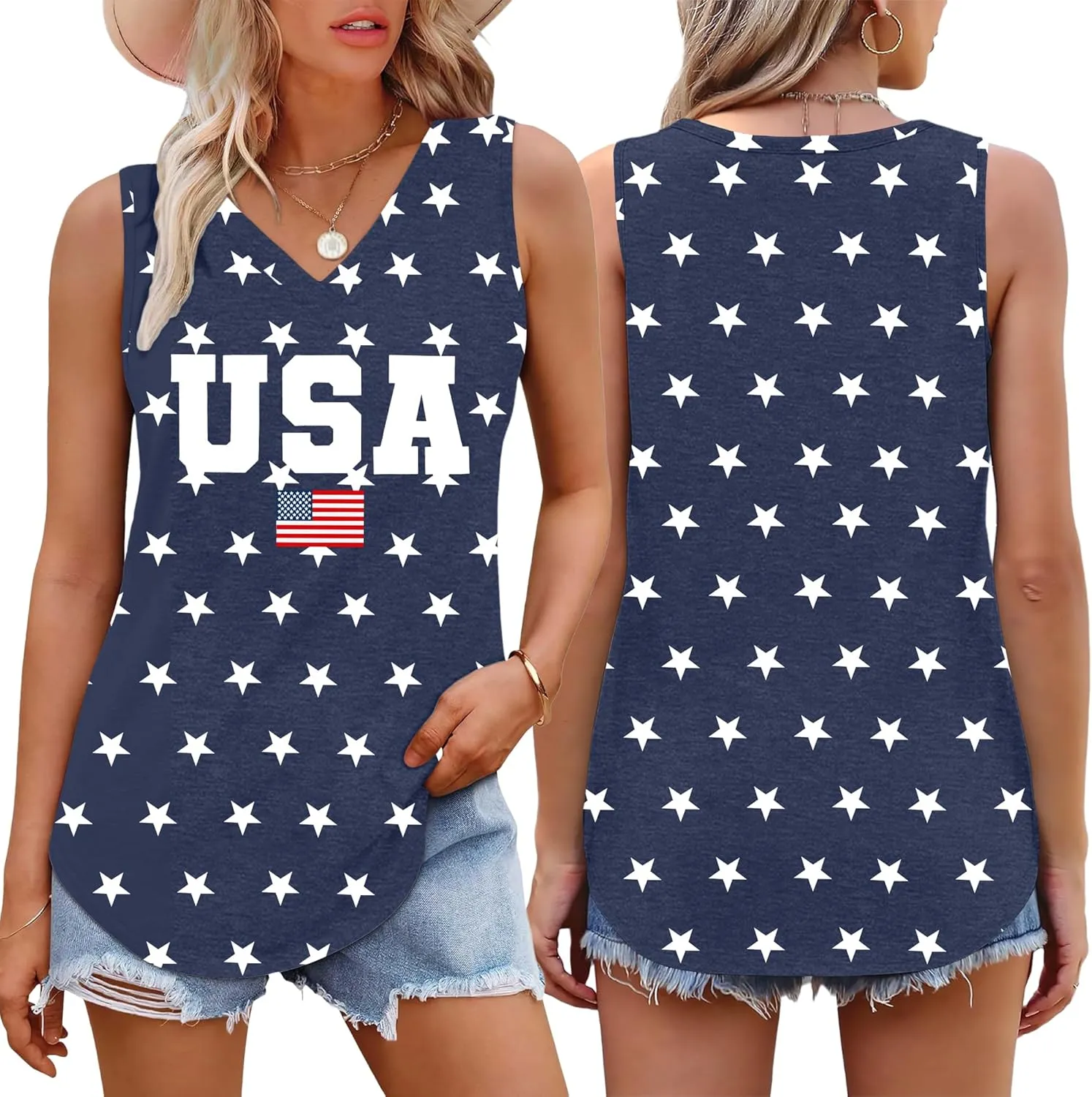 American Flag Tank Tops Women V Neck Patriotic Star Striped Shirt 4th of July Sequin Vest USA Girls Tee