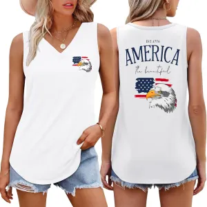 American Flag Tank Tops Women V Neck Patriotic Star Striped Shirt 4th of July Sequin Vest USA Girls Tee