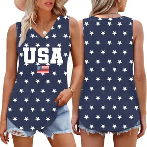 American Flag Tank Tops Women V Neck Patriotic Star Striped Shirt 4th of July Sequin Vest USA Girls Tee