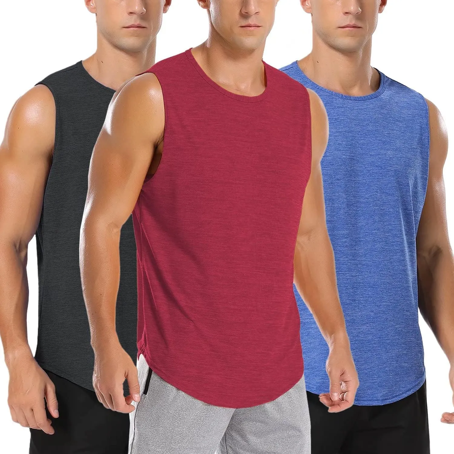Amussiar Men's 3 Pack Workout Tank Tops Mesh Gym Sleeveless Dry Fit Bodybuilding Shirts Fitness Athletic Muscle Tee