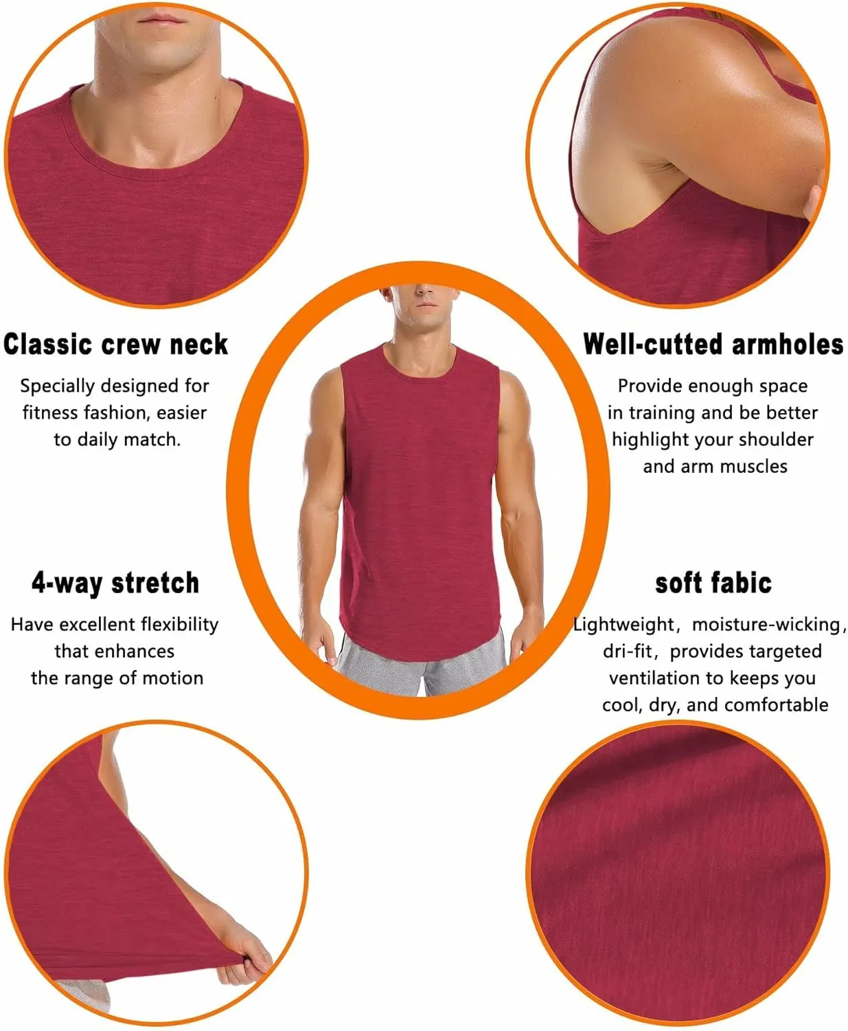 Amussiar Men's 3 Pack Workout Tank Tops Mesh Gym Sleeveless Dry Fit Bodybuilding Shirts Fitness Athletic Muscle Tee
