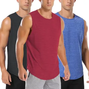 Amussiar Men's 3 Pack Workout Tank Tops Mesh Gym Sleeveless Dry Fit Bodybuilding Shirts Fitness Athletic Muscle Tee