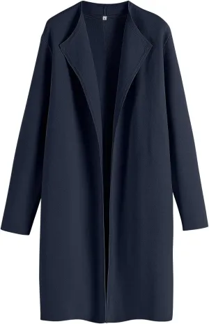 ANRABESS Women's Cardigans Sweater 2024 Casual Lapel Open Front Knit Warm Wool Coatigan Jacket Long Blazer Coat