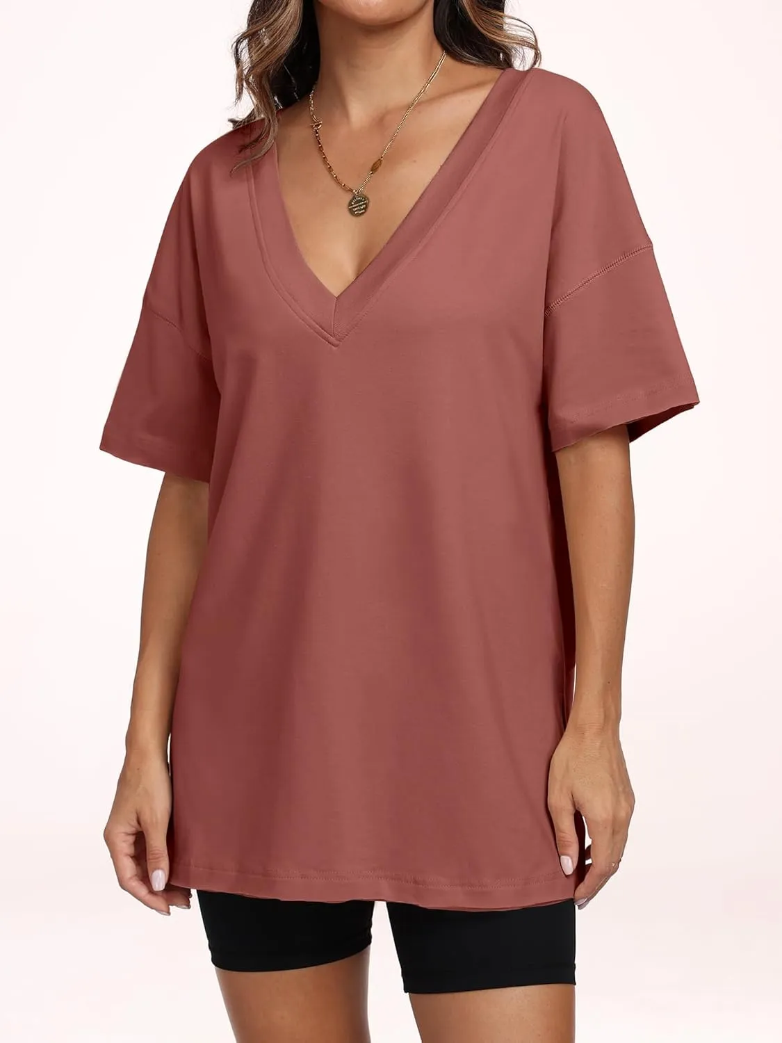 ANRABESS Women's Oversized T-Shirt Short Sleeve V Neck Loose Baggy Reversible Tops Casual Tee Shirts Summer Outfits 2025