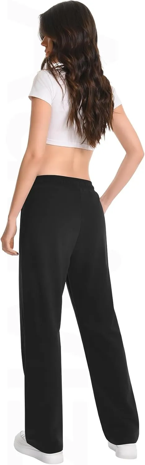 Auriviz Widen Waistband Sweat Pants for Women Exposed Pockets Lounge Sweatpants Straight Leg Pants 29 Inseam
