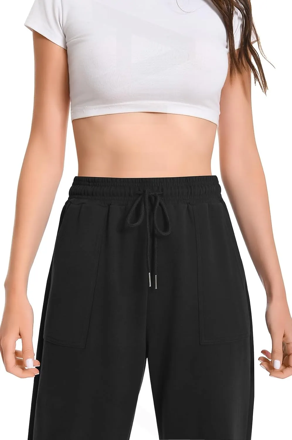 Auriviz Widen Waistband Sweat Pants for Women Exposed Pockets Lounge Sweatpants Straight Leg Pants 29 Inseam