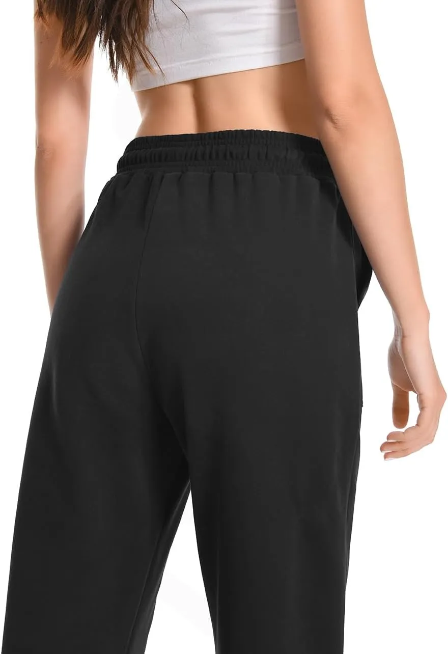 Auriviz Widen Waistband Sweat Pants for Women Exposed Pockets Lounge Sweatpants Straight Leg Pants 29 Inseam