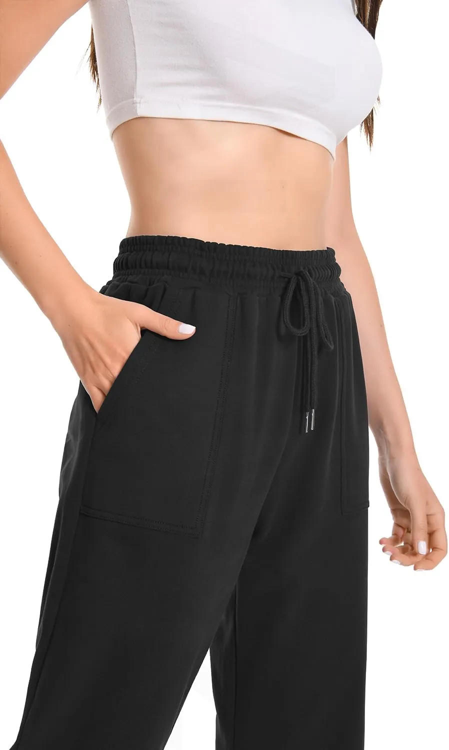 Auriviz Widen Waistband Sweat Pants for Women Exposed Pockets Lounge Sweatpants Straight Leg Pants 29 Inseam
