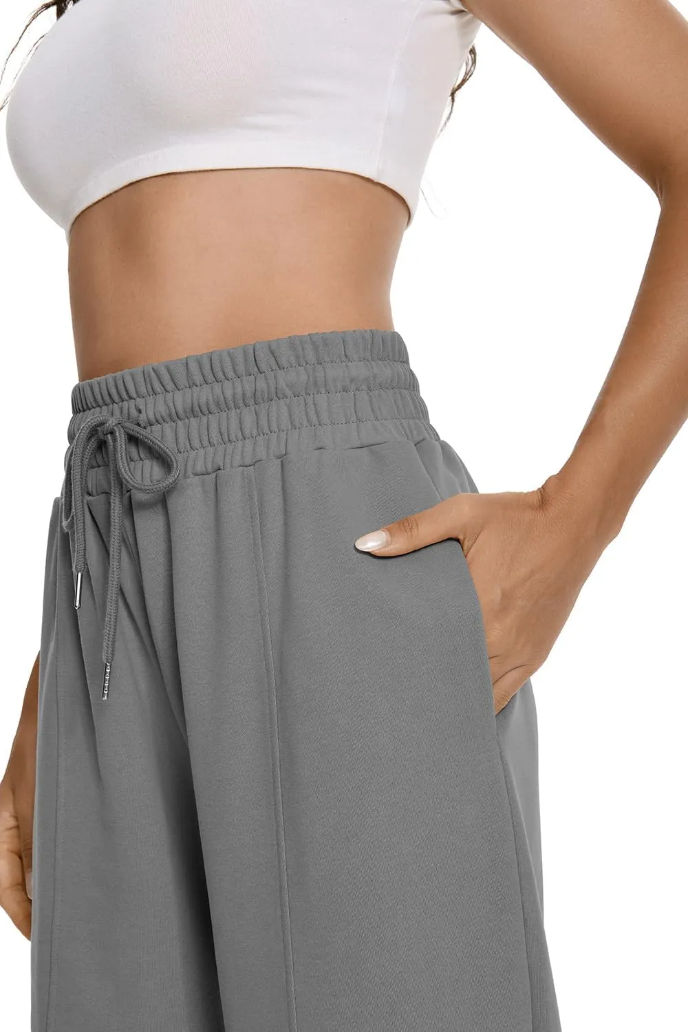 Auriviz Womens High Waisted Drawstring Sweatpants Straight Leg Pants Side Hidden Pockets Sweat Pants 30 Inseam