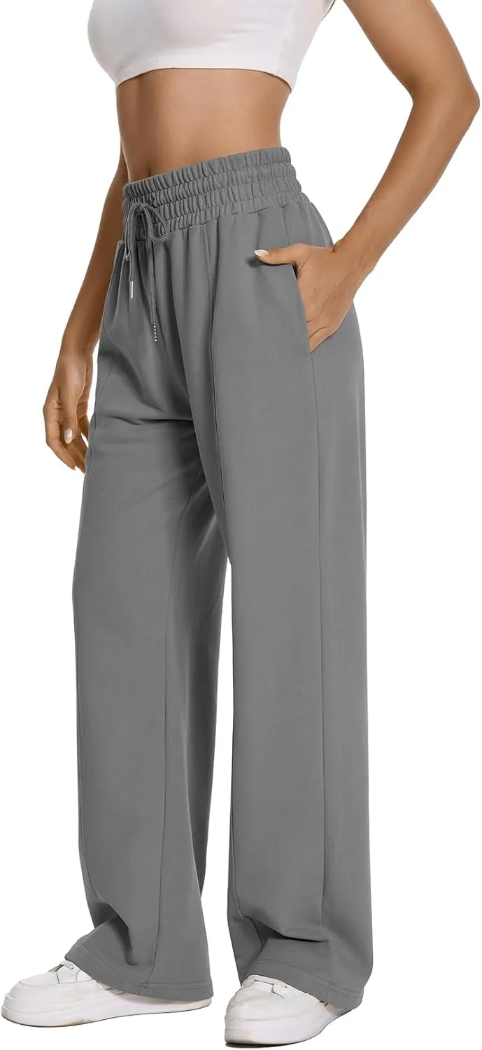 Auriviz Womens High Waisted Drawstring Sweatpants Straight Leg Pants Side Hidden Pockets Sweat Pants 30 Inseam