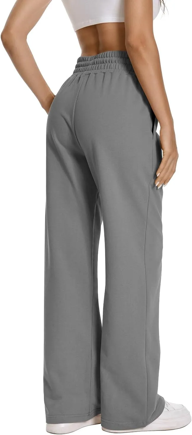 Auriviz Womens High Waisted Drawstring Sweatpants Straight Leg Pants Side Hidden Pockets Sweat Pants 30 Inseam