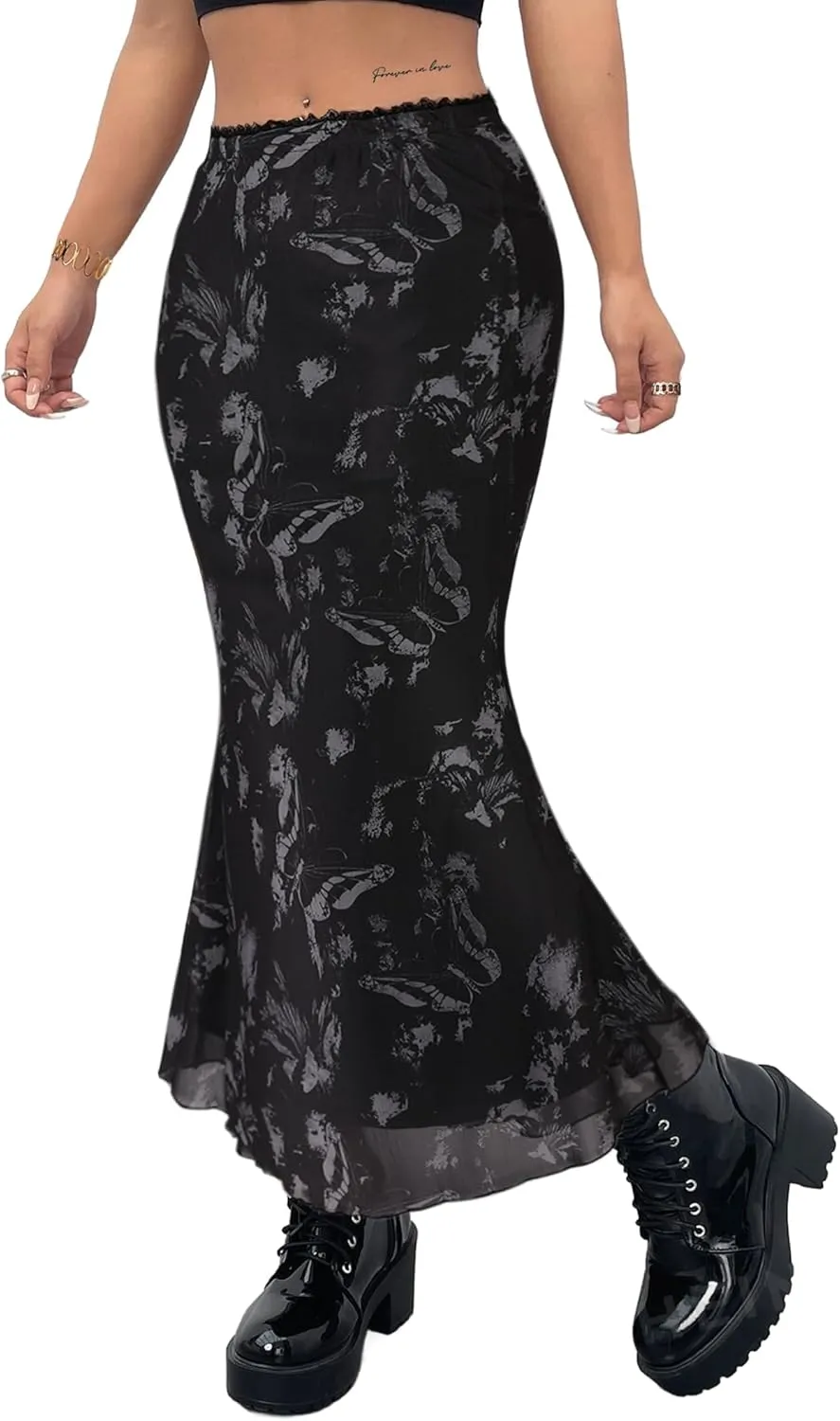 Avanova Women Ditsy Floral Bohemia Mesh Mermaid Skirt High Waist Summer Midi Skirts