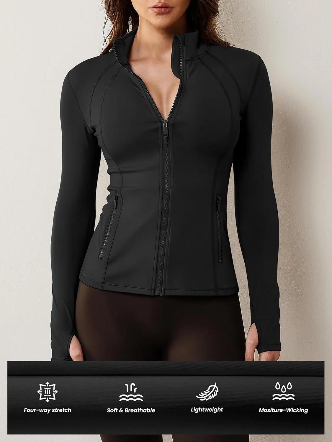AVGO Womens Workout Jacket Lightweight Zip Up Athletic Running Jackets Long Sleeve Gym Yoga Top with Thumb Holes