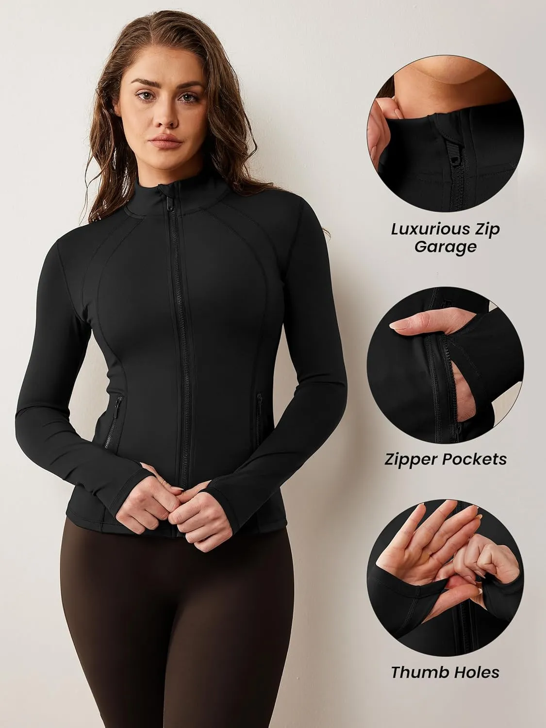 AVGO Womens Workout Jacket Lightweight Zip Up Athletic Running Jackets Long Sleeve Gym Yoga Top with Thumb Holes