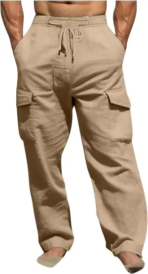 Aymnlox Mens Casual Chino Pants Solid Fall Athletic Workout Drawstring Trousers Baggy Wide Leg Straight Fit Pants with Pocket