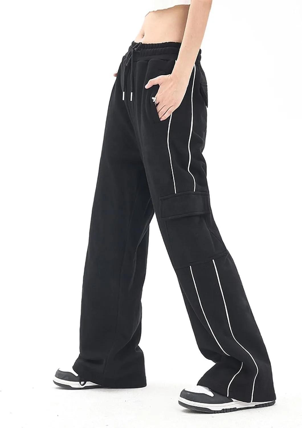 Baggy Cargo Pants for Women Elastic Waist Y2K Parachute Track Pants Trendy Casual Sports Wide Leg with Pockets