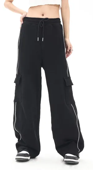 Baggy Cargo Pants for Women Elastic Waist Y2K Parachute Track Pants Trendy Casual Sports Wide Leg with Pockets