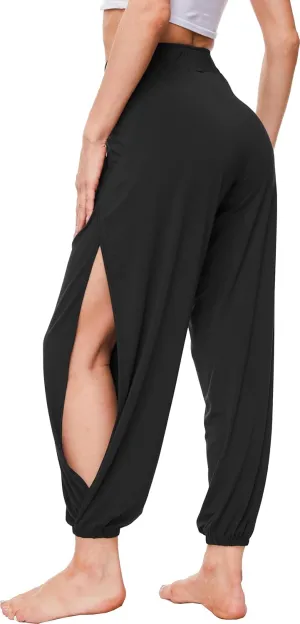 Bamboo Viscose Flowy Pants for Women Yoga Side Slit Pants