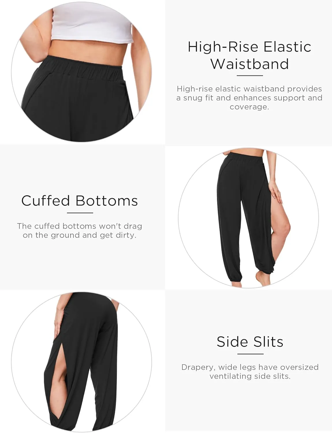 Bamboo Viscose Flowy Pants for Women Yoga Side Slit Pants