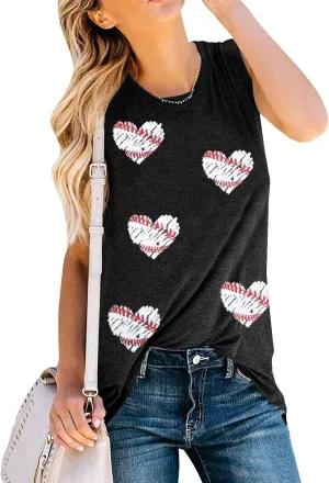Baseball Tank Tops Women Baseball Mom Shirt Love Heart Baseball Graphic Tee Casual Baseball Sleeveless Workout Top
