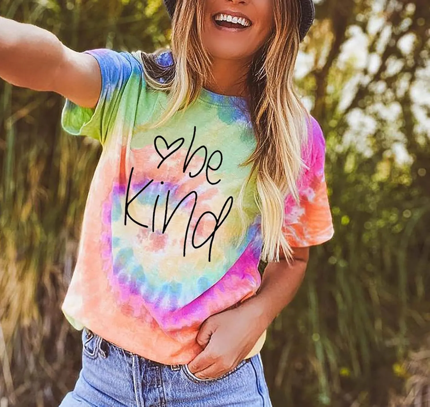Be Kind Tie Dye T-Shirt for Women Inspirational Graphic Tee Letter Print Casual Short Sleeve Tops