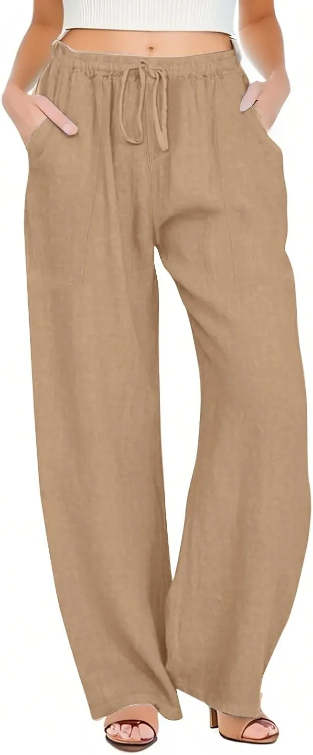 Black Pants for Women Cotton Linen Wide Leg Summer, Capris Pants for Women Trousers Cargo Flowy High Waisted